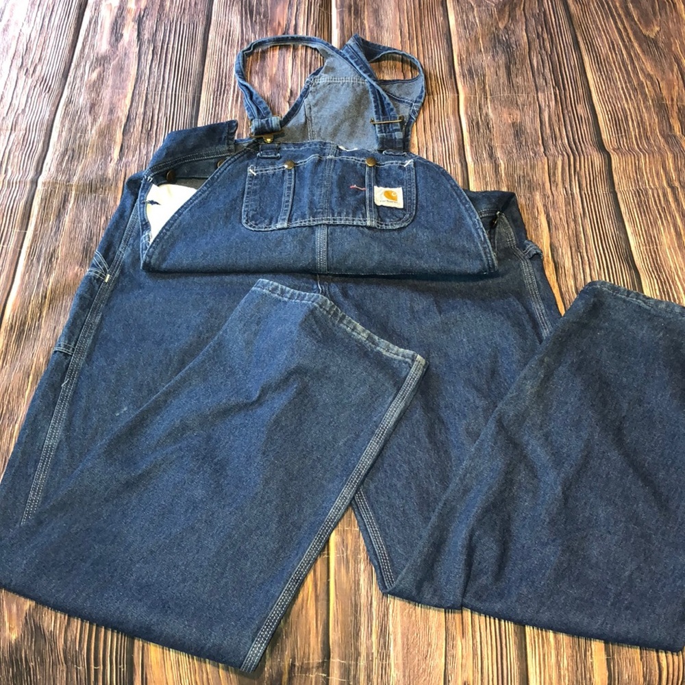 Men’s Carhartt denim work-wear cover-all’s size 36x36” bibs